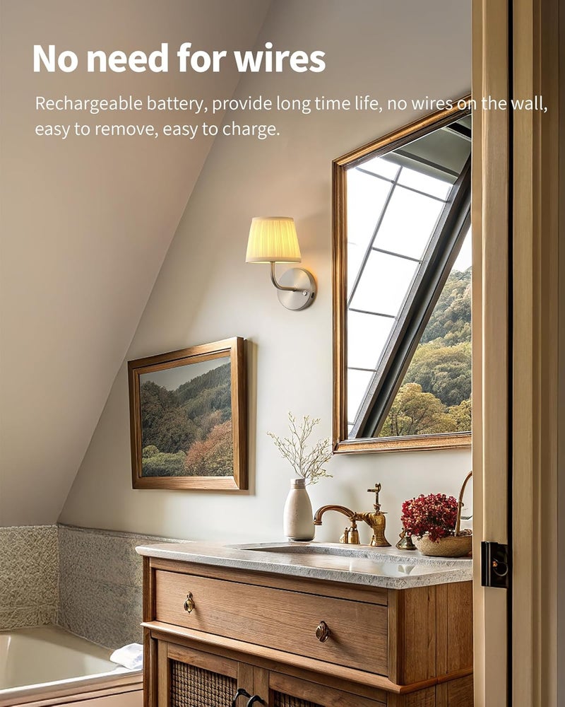 PUSU LED Cordless Nickel H9.6 inch Small Wall Sconces Set of 2, Rechargeable 5200mAh Battery Operated Wall Lamp with Remote, Lighting for Living Room, Bedroom, Hallway, Bathroom, Stairs, Kitchen - Image 3